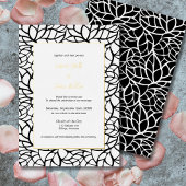 白フォーマルと黒の抽象芸術リーフパター結婚ン 箔招待状