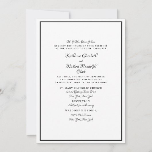 白フォーマルと黒の結婚スクリプエレガントト 招待状 (正面)