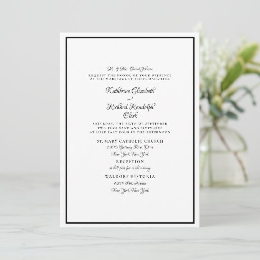 白フォーマルと黒の結婚スクリプエレガントト 招待状 (スタンド正面)