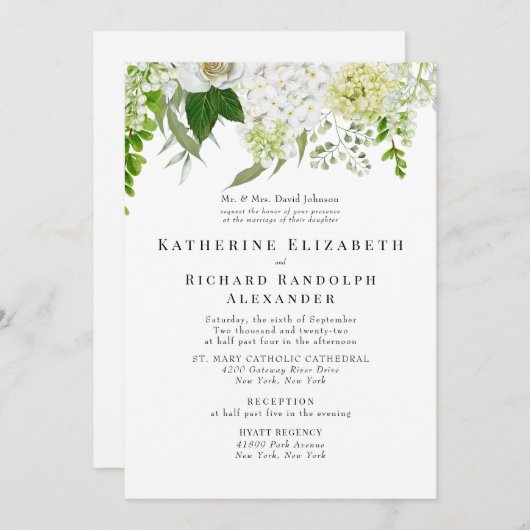 白フォーマルエレガントフローラ嫁の親 招待状 (正面/裏面)