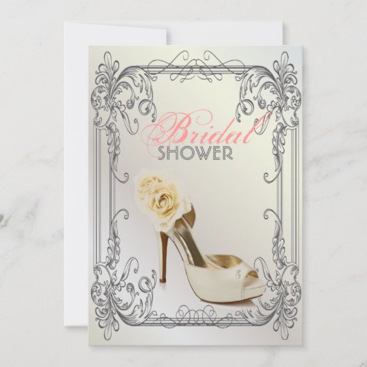 白フォーマルエレガントヴィンテージブライダルシャワー 招待状 (正面)