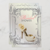 白フォーマルエレガントヴィンテージブライダルシャワー 招待状 (正面/裏面)