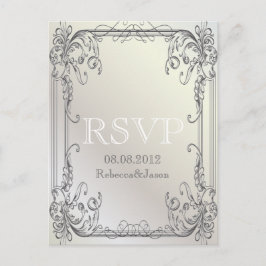 白フォーマルエレガントヴィンテージ結婚式RSVP インビテーションポストカード