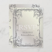白フォーマルエレガントヴィンテージ結婚式RSVP インビテーションポストカード (正面/裏面)
