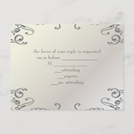 白フォーマルエレガントヴィンテージ結婚式RSVP インビテーションポストカード (裏面)