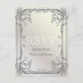 白フォーマルエレガントヴィンテージ結婚式RSVP インビテーションポストカード (正面)