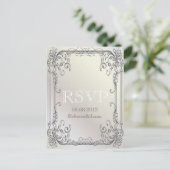 白フォーマルエレガントヴィンテージ結婚式RSVP インビテーションポストカード (スタンド正面)