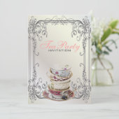 白フォーマルエレガントヴィンテージ茶パーティー 招待状 (スタンド正面)