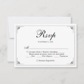 白フォーマルエレガント婚式RSVPカード (正面)