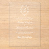 白フォーマルフローラモノグラム結婚クレスト アクリル招待状 (正面)