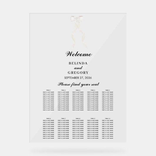 白フォーマルリボン結婚の座席表 アクリルサイン (正面)