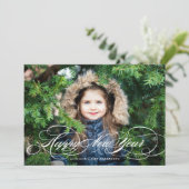 白フォーマル文字ハッピーニューイヤー写真 シーズンカード (スタンド正面)