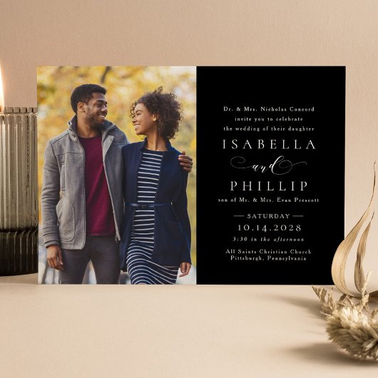 白フォーマル黒エレガント写結婚物 招待状