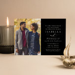 白フォーマル黒エレガント写結婚物 招待状<br><div class="desc">クラシックとエレガントタイポグラフィでフォーマル、この結婚式招待状はタイムレスのトーンを結婚設定する。黒いネクタイの件に最適。コーディネート作品は結婚のスイート。この水平カードは、1つの垂直な写真と美しいタイプのあなたの大きな日祝にの部屋を備えている。写真ではないバージョンも利用可能もしで、あなたは別の色を探して頼お願い！</div>