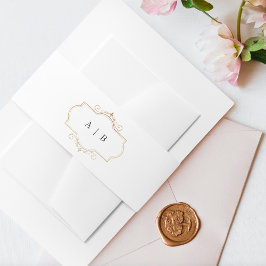 白フォーマル黒金ゴールド結婚クレスト 招待状ベリーバンド