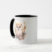 白フクロウかわいらしの花と葉グレイのハロウィン マグカップ (正面左)