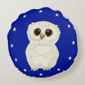 白フクロウと星を青に王室の付ける ラウンドクッション (裏面)