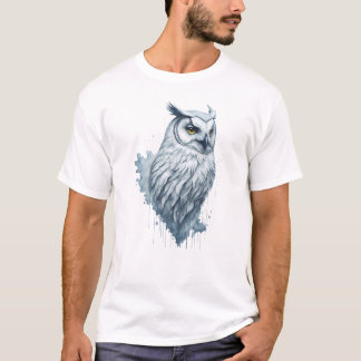 白フクロウの絵画水色 Tシャツ