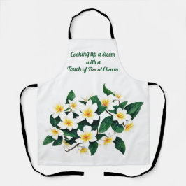 白フランギパニ水彩花 エプロン