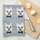 白フランスのブルドッグストライプ選手 キッチンタオル (四つ折り)