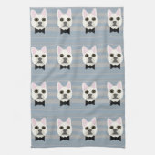 白フランスのブルドッグストライプ選手 キッチンタオル (縦)