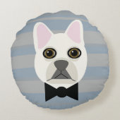 白フランスのブルドッグストライプ選手 ラウンドクッション (裏面)