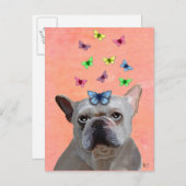 白フランスのブルドッグ ポストカード (正面/裏面)