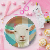 白フレンドリーいヤギカラフルの幾何学的な背景 ペーパープレート (パーティー)