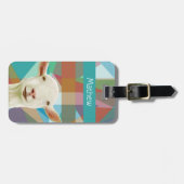 白フレンドリーいヤギカラフルの幾何学的な背景 ラゲッジタグ (正面横)
