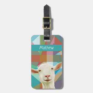 白フレンドリーいヤギカラフルの幾何学的な背景 ラゲッジタグ