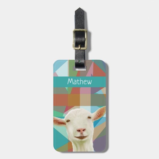 白フレンドリーいヤギカラフルの幾何学的な背景 ラゲッジタグ (正面縦)