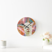 白フレンドリーヤギ幾何カラフルオレンジ ラウンド壁時計 (ホーム)