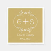 白フレームイニシャルエレガントモノグラム金ゴールド結婚ズ スタンダードカクテルナプキン (正面)