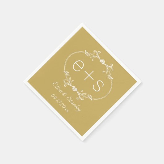 白フレームイニシャルエレガントモノグラム金ゴールド結婚ズ スタンダードカクテルナプキン (角)