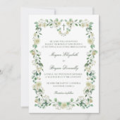 白フローラの水色のクレストカソリッ結婚クス 招待状 (正面)