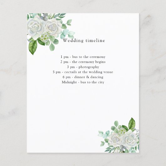 白フローラの緑の結婚式のプログラムの詳細 (裏面)