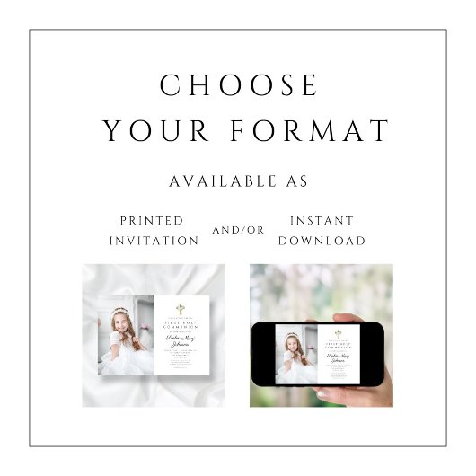 白フローラエレガントガールFirst Communion写真 招待状