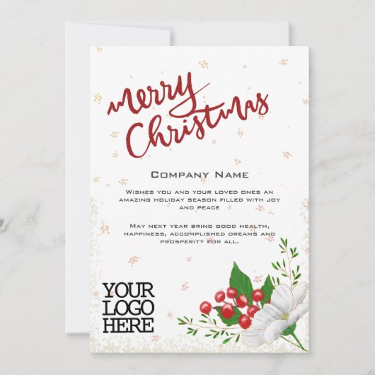 白フローラエレガントベリー雪メリークリスマス シーズンカード (正面)
