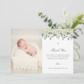 白フローラエレガント写真バプテスマ サンキューカード (スタンド正面)