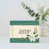 白フローラエレガント幾何図枠rsvp インビテーションポストカード (スタンド正面)