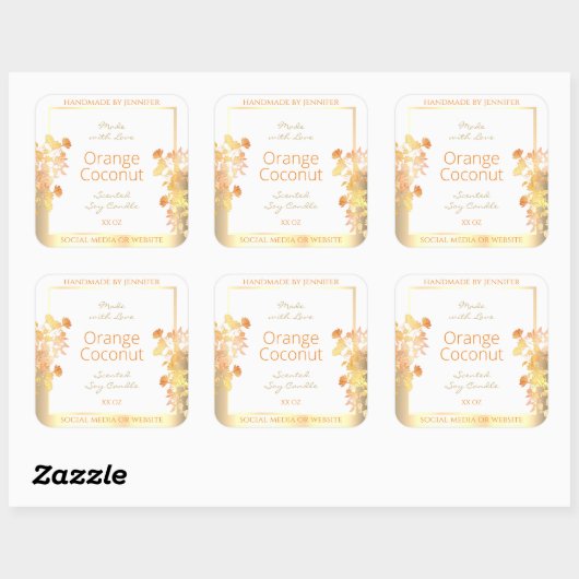 白フローラエレガント製品のパッケージラベル金ゴールド スクエアシール (シート)