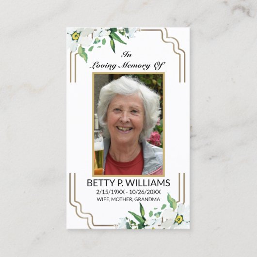 白フローラエレガント金ゴールドフレーム祈りの言葉カード 名刺 (正面)