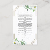 白フローラエレガント金ゴールドフレーム祈りの言葉カード 名刺 (裏面)