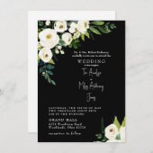 白フローラエレガントB/W結婚式招待状 招待状 (正面/裏面)