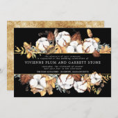 白フローラオンブラックと金ゴールド秋の結婚式 招待状 (正面/裏面)