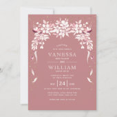 白フローラカスケーディングガーランドほこりっぽいバラ結婚ズ 招待状 (正面)