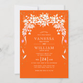 白フローラカスケーディングガーランド結婚オレンジ 招待状 (正面)