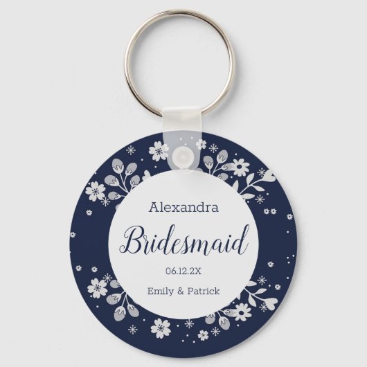 白フローラキーチェーン キーホルダー (正面)