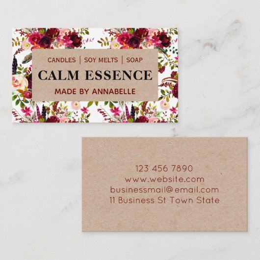 白フローラクラフト手作りろうそく大豆溶融石鹸 名刺 (正面/裏面)