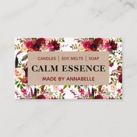 白フローラクラフト手作りろうそく大豆溶融石鹸 名刺 (正面)